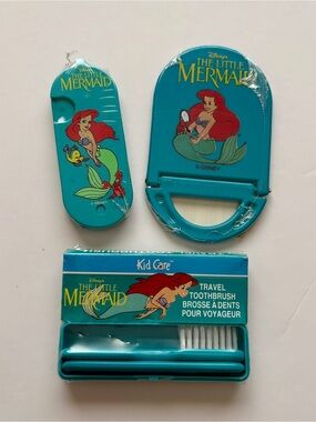 Vintage Disney The Little Mermaid Kids Travel Toothbrush, Mirror & Comb Lot